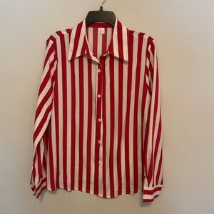 Chic Red and White Striped Button Down Shirt
